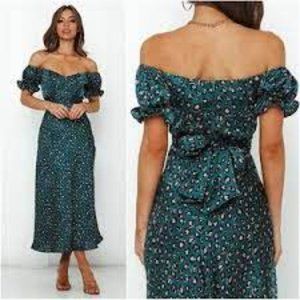 Hello Molly Spiced Ginger nwt dress M US 6 green pink leopard print midi